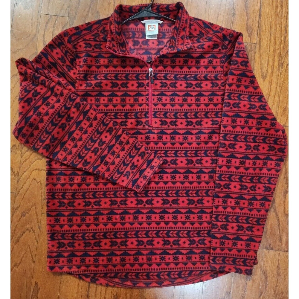 Avalanche Men's Fleece Quarter Zip Pullover Sweater Size L Red Black Long Sleeve